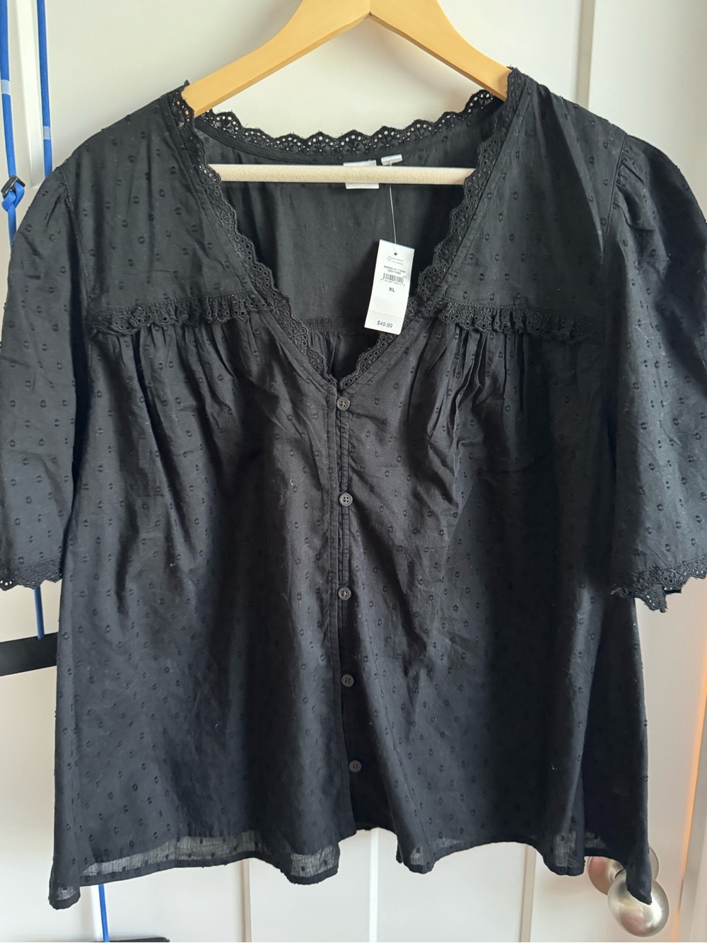 GAP Black Eyelet Button-Front Blouse